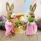 Set of 2pcs,14" H Easter Straw Bunny Figurine Tabletop Decor, Pink Sisal Rabbit Couple Statue with Carrots&Eggs, Spring Party Garden Table Decor Centerpiece for Home Office Kitchen Farmhouse;